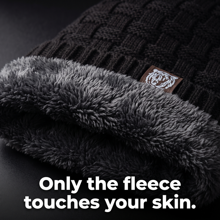 Close-up of the plush fleece lining inside the beanie