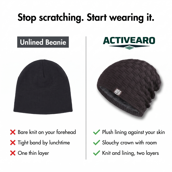 Unlined beanie compared with the Activearo fleece lined slouchy beanie