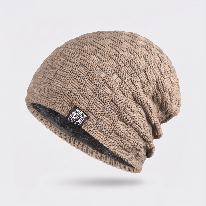 Men's fleece lined slouchy beanie in Khaki