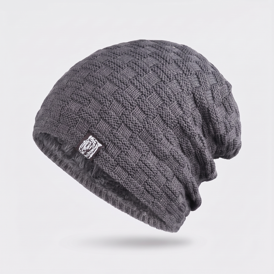 Men's fleece lined slouchy beanie in Gray