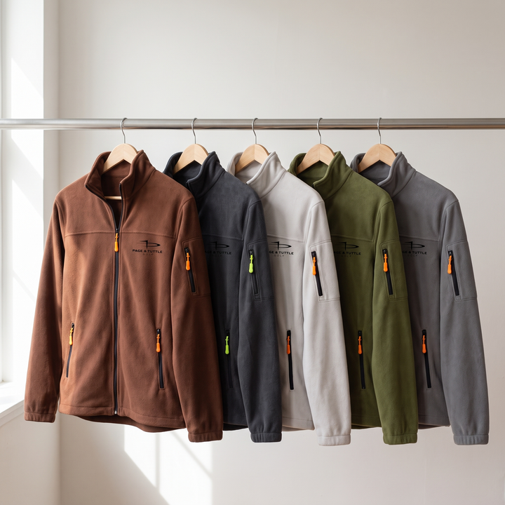 Men's fleece jacket in Rust, Black, Light Gray, Fern Green and Dark Gray