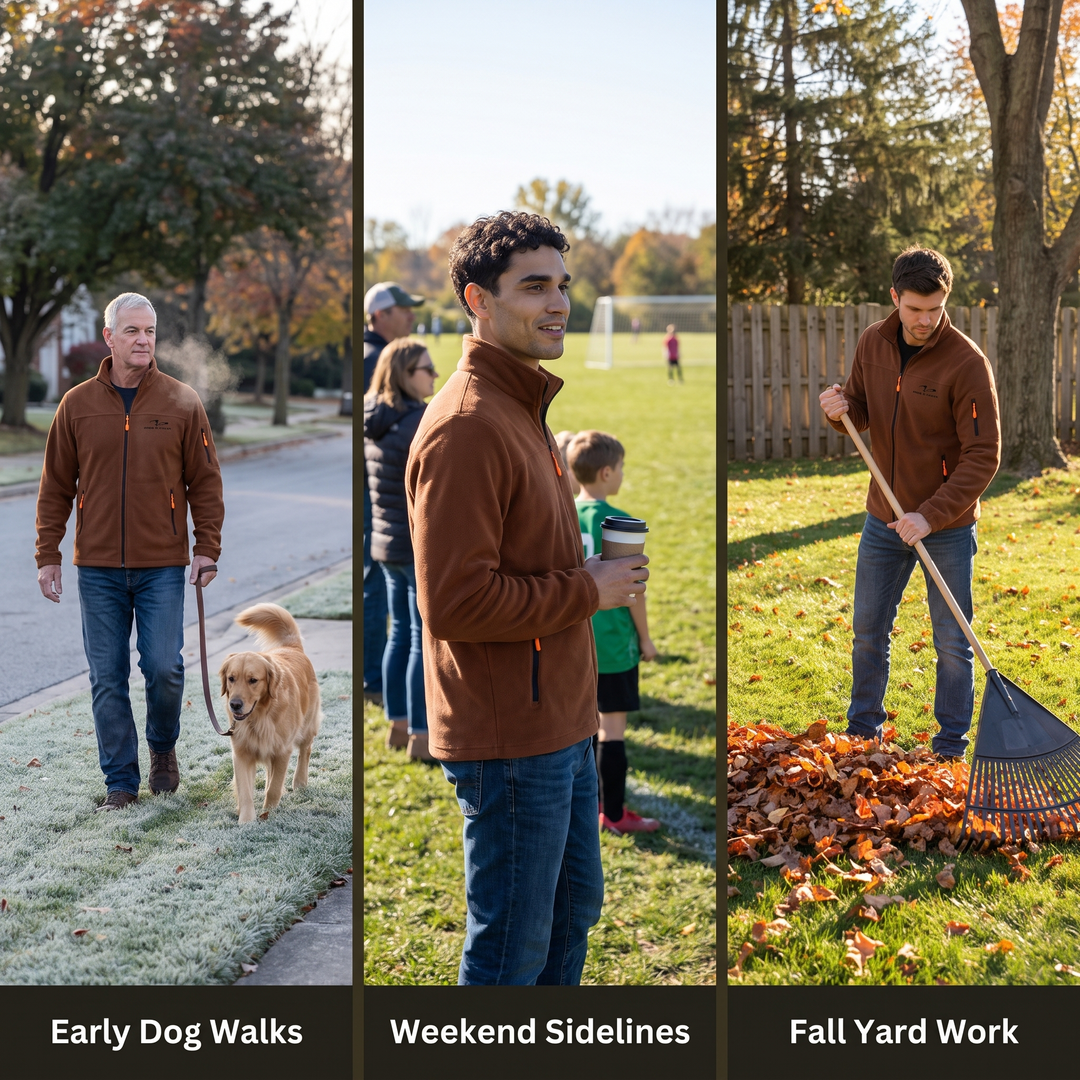 Fleece jacket on a dog walk, a sideline and fall yard work