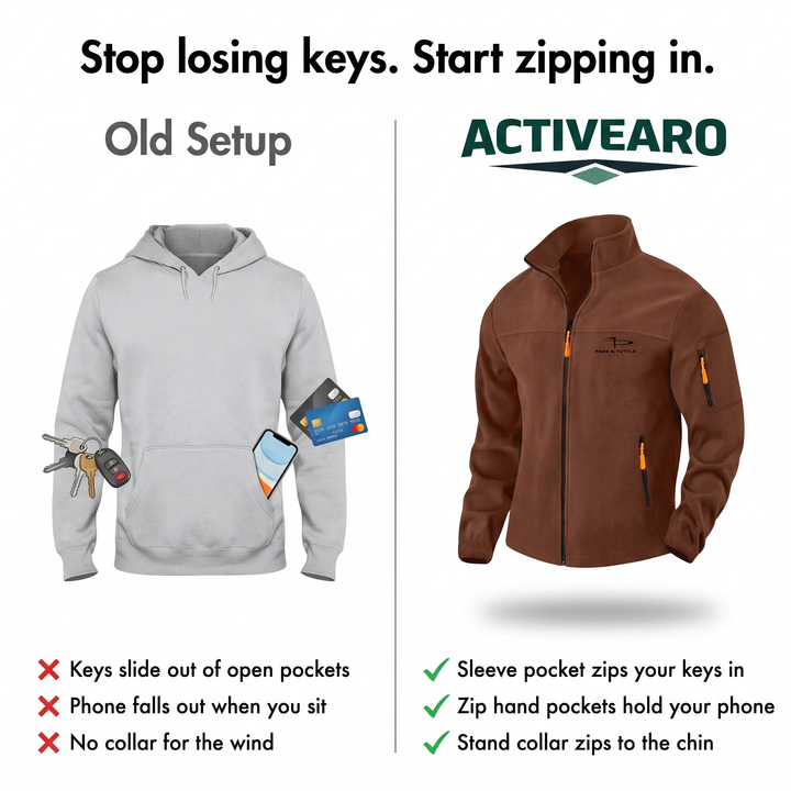 Open-pocket hoodie compared with the zip-pocket fleece jacket