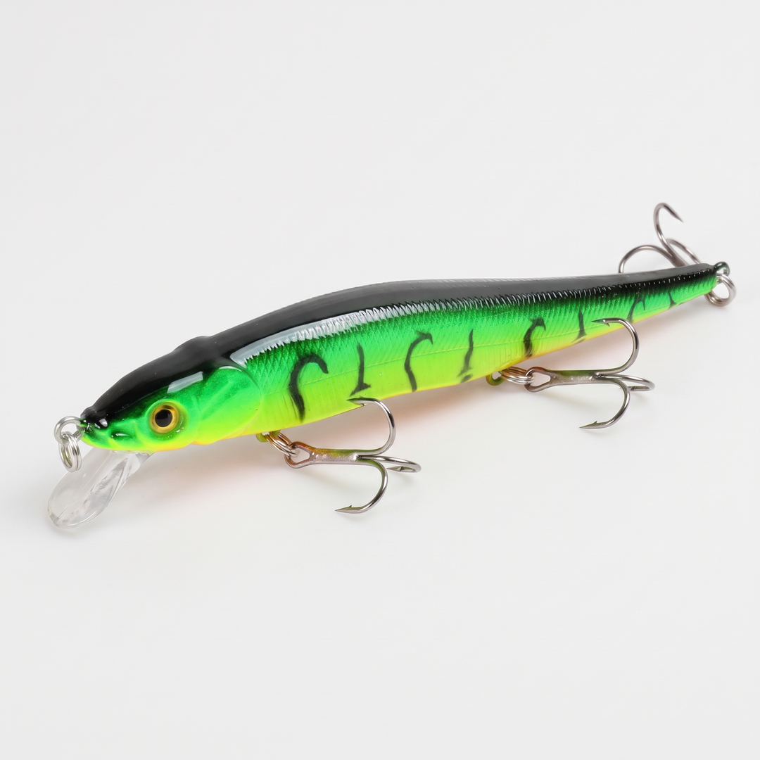 Sinking minnow jerkbait fishing lure in Chartreuse Tiger