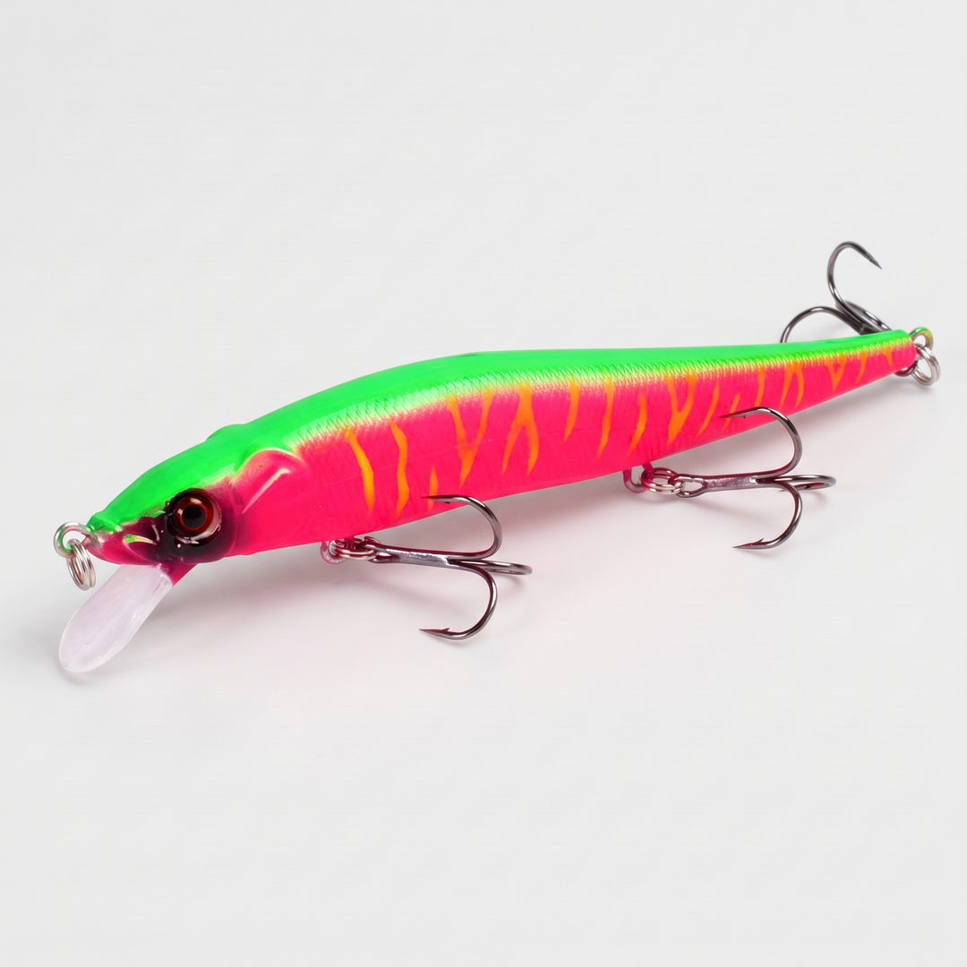 Sinking minnow jerkbait fishing lure in Fire Pink