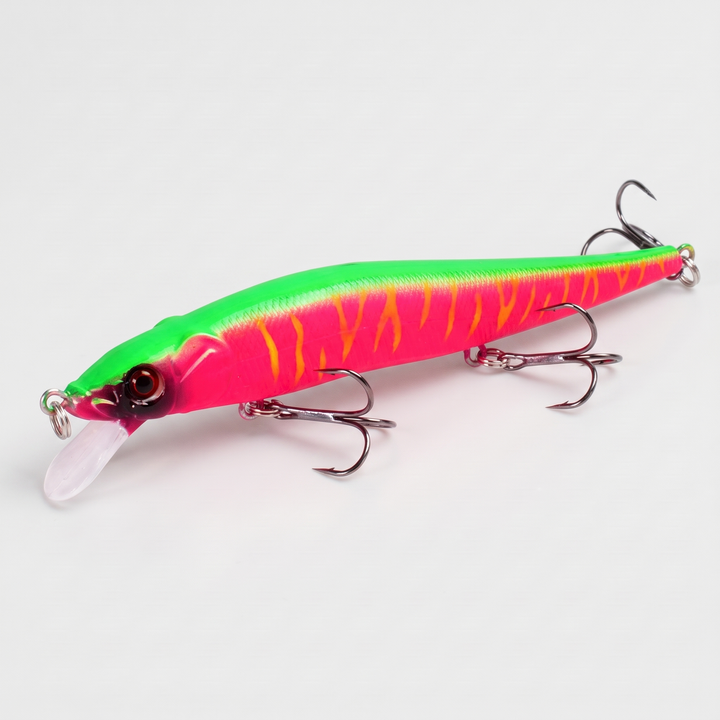 Sinking minnow jerkbait fishing lure in Fire Pink