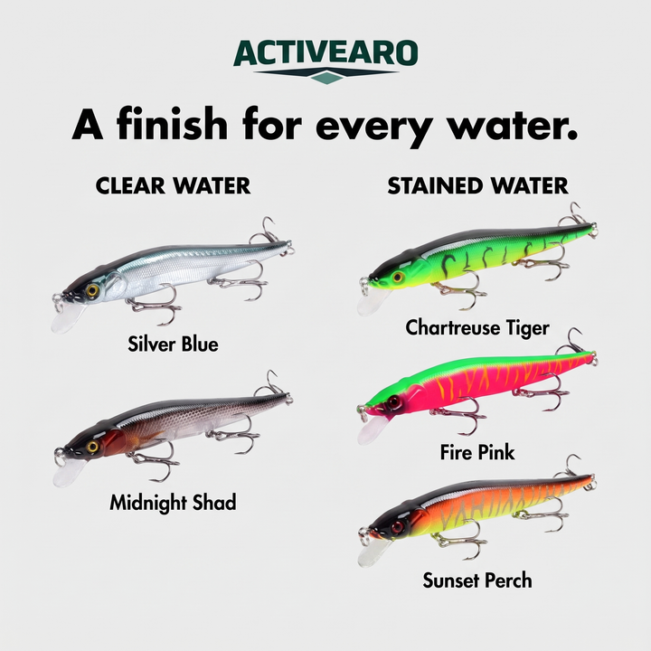 Lure color guide: natural finishes for clear water, bright finishes for stained water