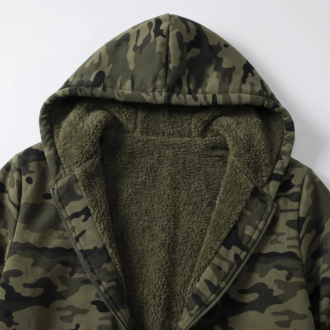Sherpa lining inside the hood and front of the camo hoodie