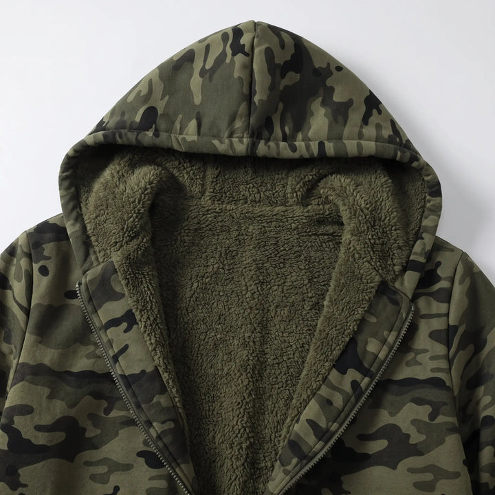 Sherpa lining inside the hood and front of the camo hoodie