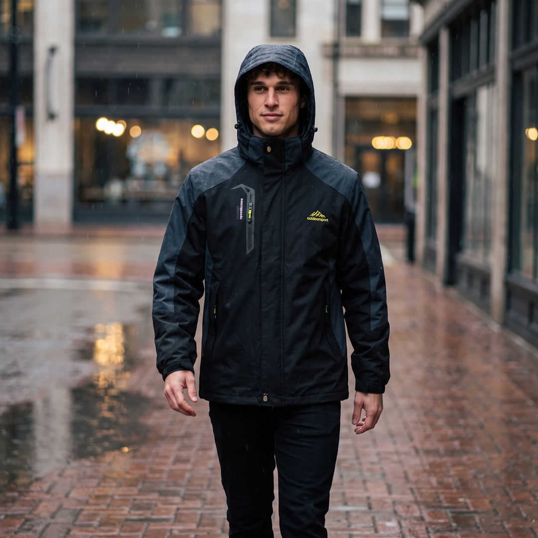Men's Rain Jacket - Black - Outdoor