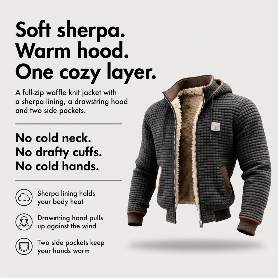 Sherpa lined quilted jacket benefits with drawstring hood and side pockets