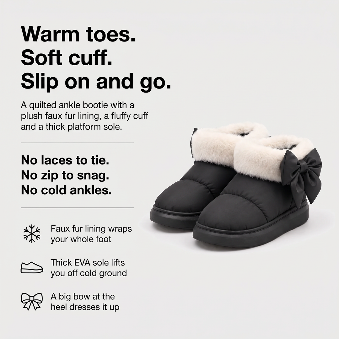 Women's winter booties benefits: faux fur lining, slip on, thick EVA sole