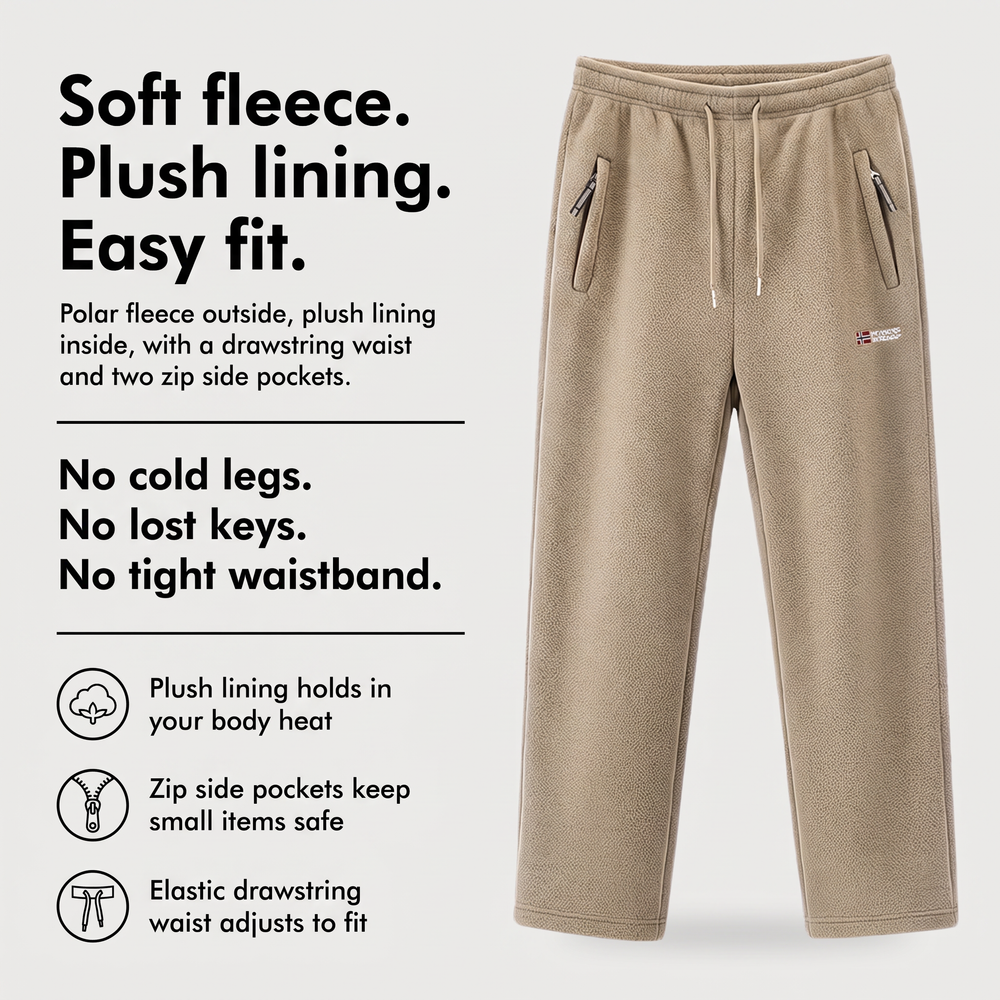 Fleece lined pants benefits with plush lining zip pockets and drawstring waist
