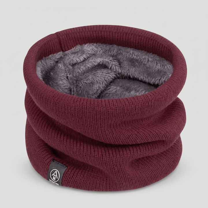 Wine Red plush lined knit neck gaiter, front view