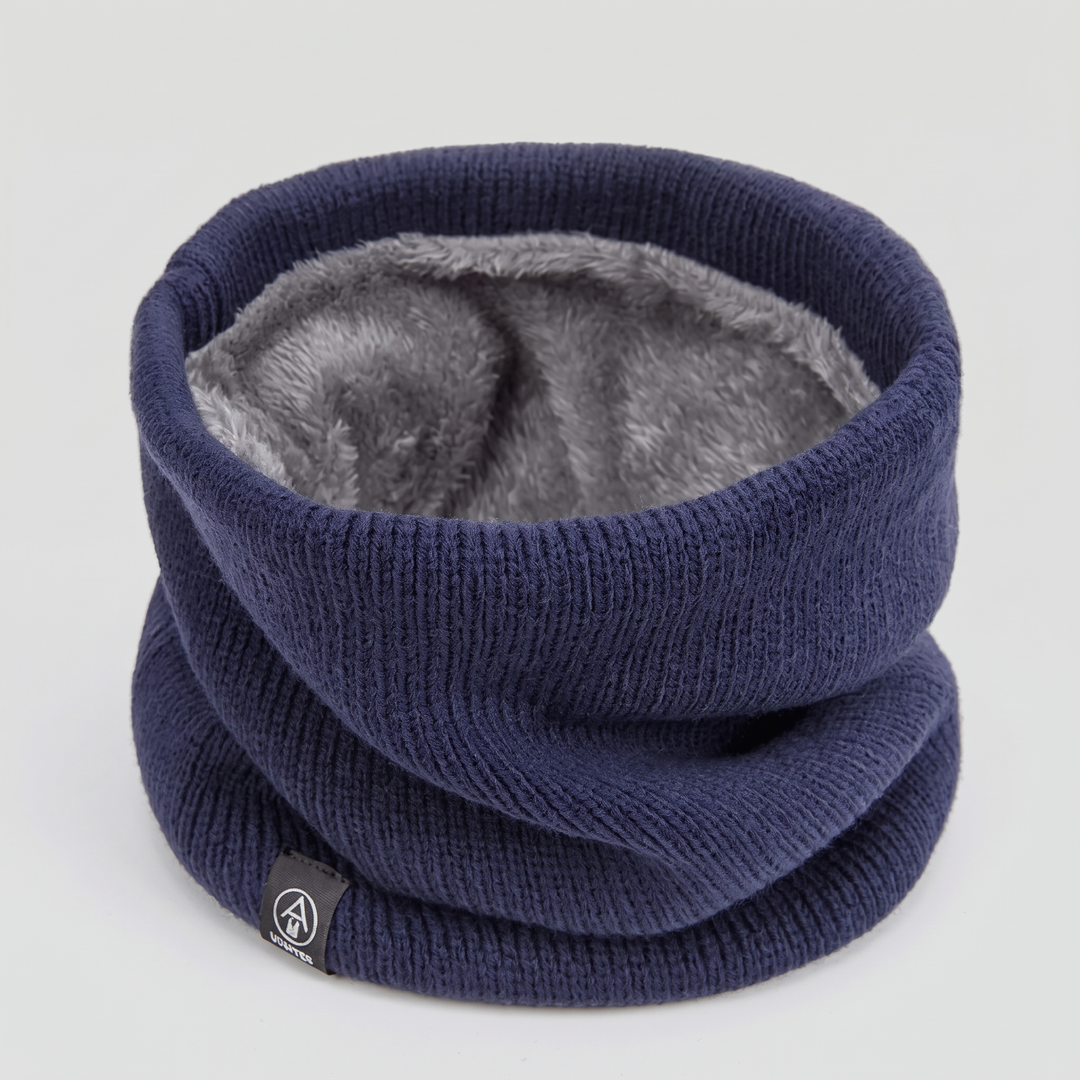 Navy Blue plush lined knit neck gaiter, front view