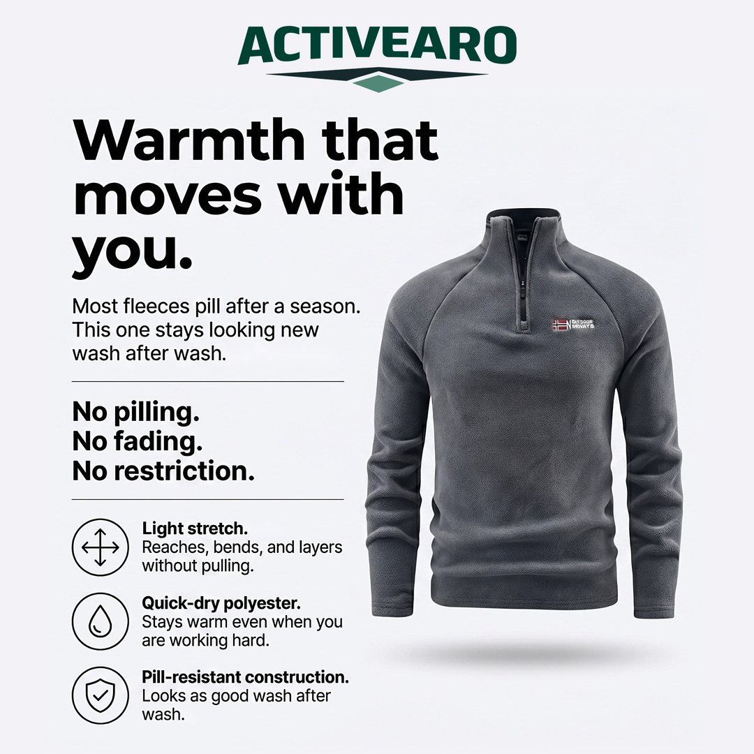 Activearo men's quarter-zip fleece pullover - light stretch, quick-dry, pill-resistant