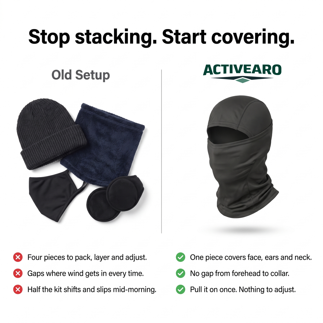 Balaclava ski mask compared with a beanie, neck gaiter, face mask and ear warmers