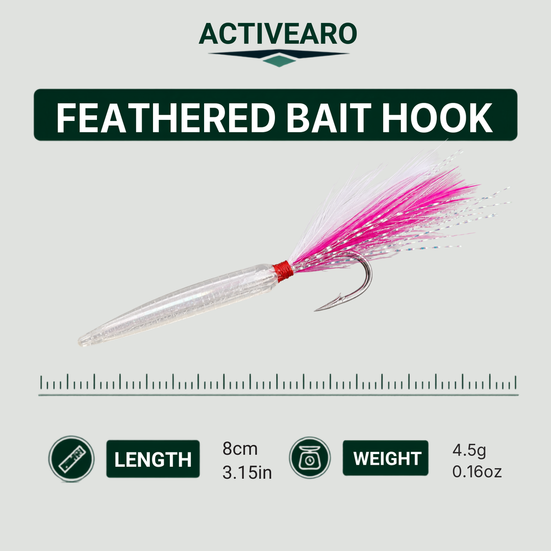 Feathered bait hook - length 8 cm (3.15 in), weight 4.5 g (0.16 oz)
