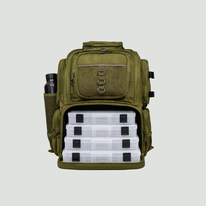 Large Capacity Fishing Tackle Backpack with Rod Holder – Multi-Compartment Outdoor Pack