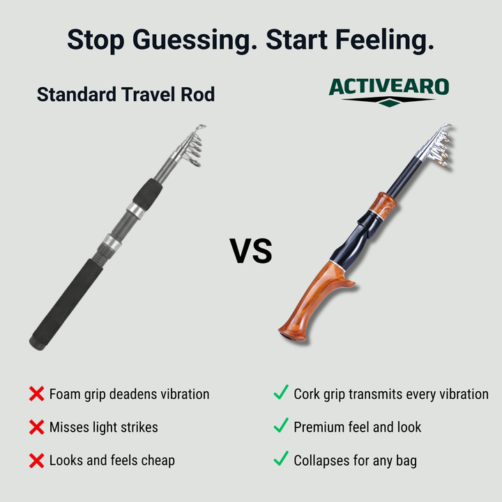 Activearo telescopic rod compared with a standard foam-grip travel rod