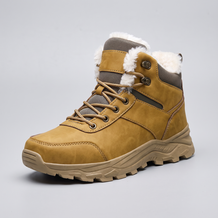 Men's Snow Boots in Camel - three-quarter front view