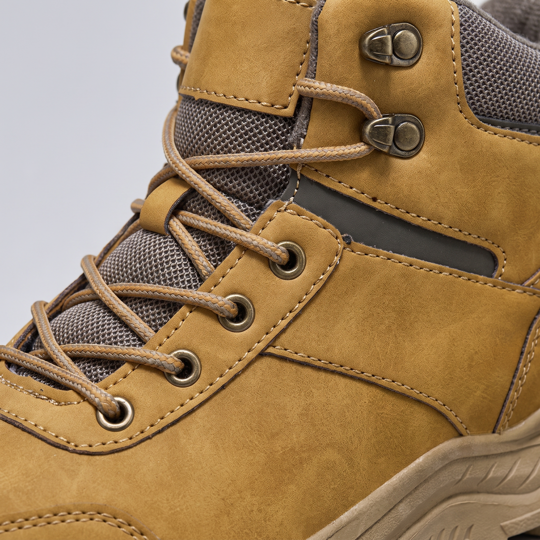 Metal eyelets, speed hooks and stitched overlays up close