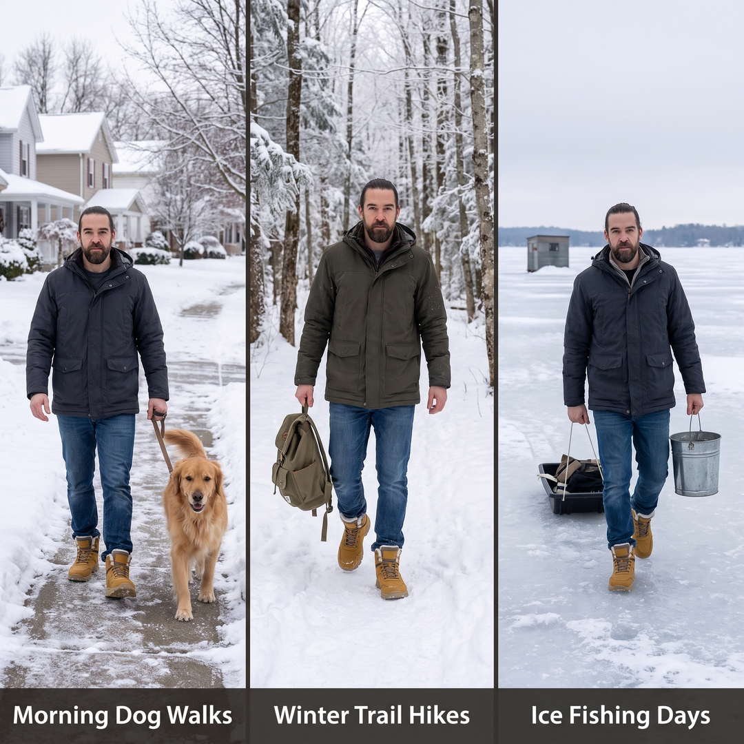 Morning dog walks, winter trail hikes and ice fishing days
