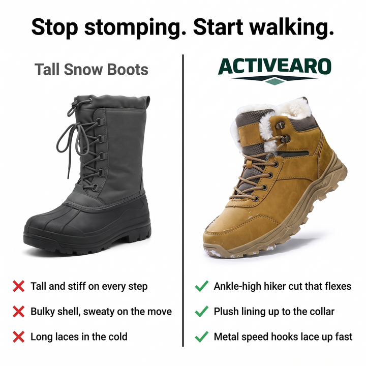Tall snow boots compared with the Activearo hiker-cut winter boot
