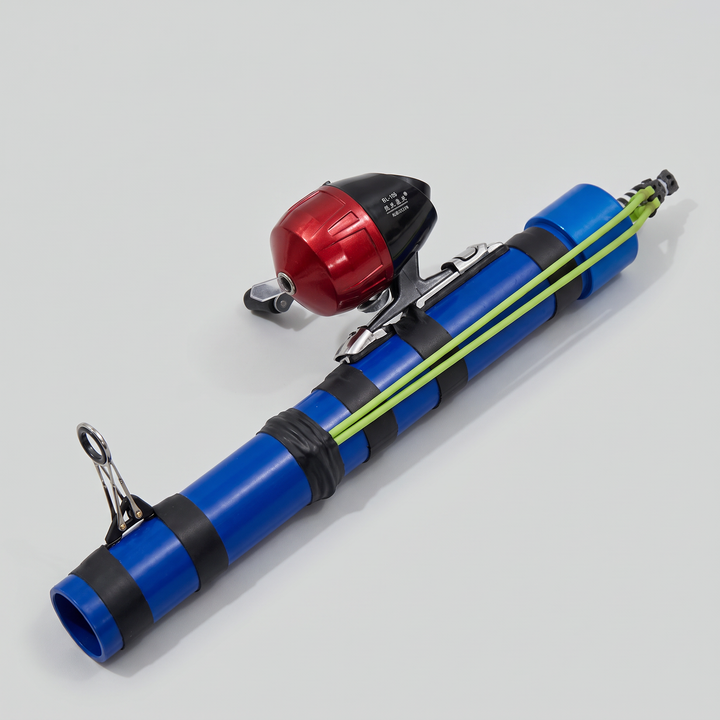 Slingshot fishing rod with red and black spincast reel