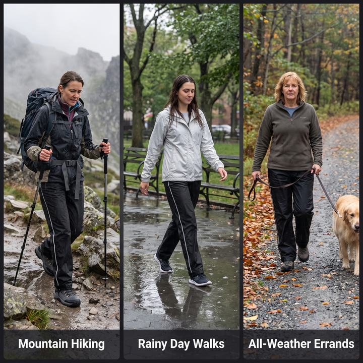 Women's Rain Pants – Three use cases triptych