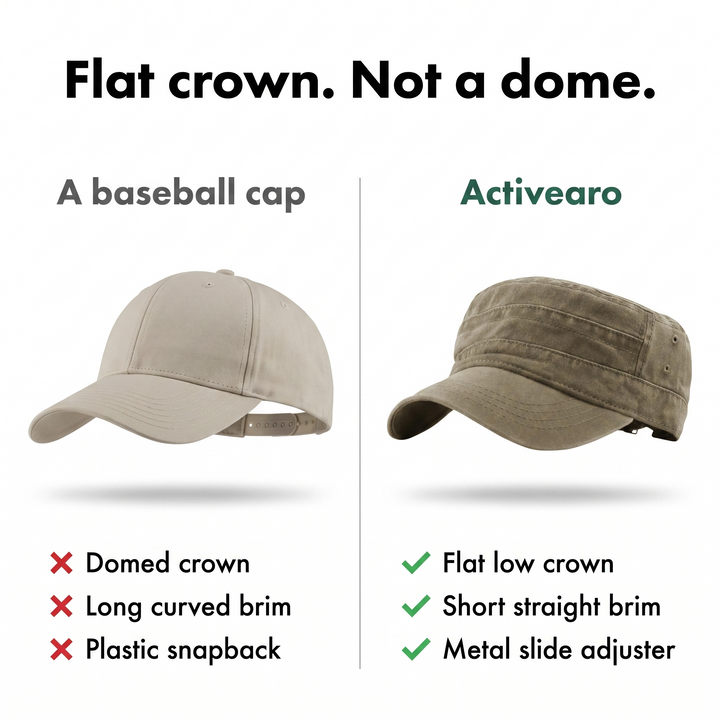 A baseball cap compared with the flat cadet crown