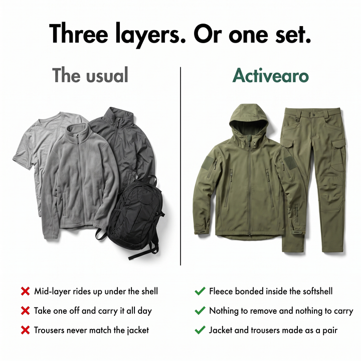 Three separate layers compared with one softshell set