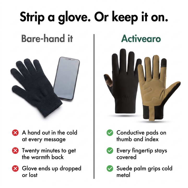 Bare-handing a phone compared with keeping the gloves on