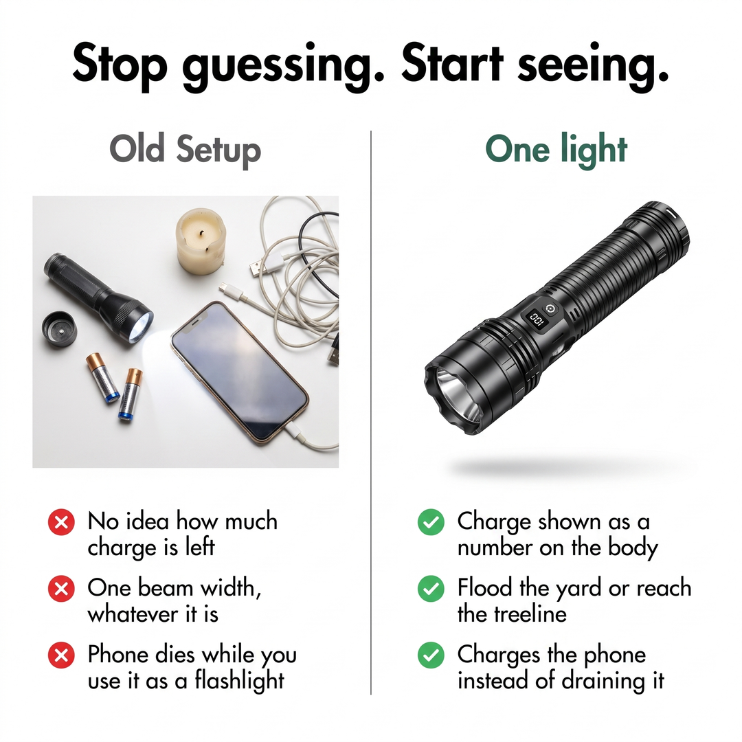 Comparison of a drawer flashlight setup against one rechargeable flashlight