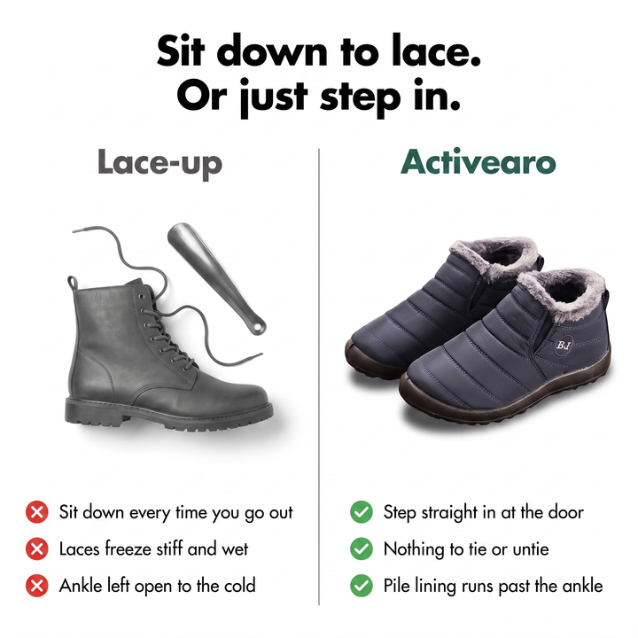 A lace-up winter boot compared with the slip-on