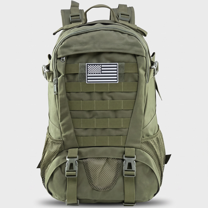 35L tactical MOLLE backpack in army green, front view