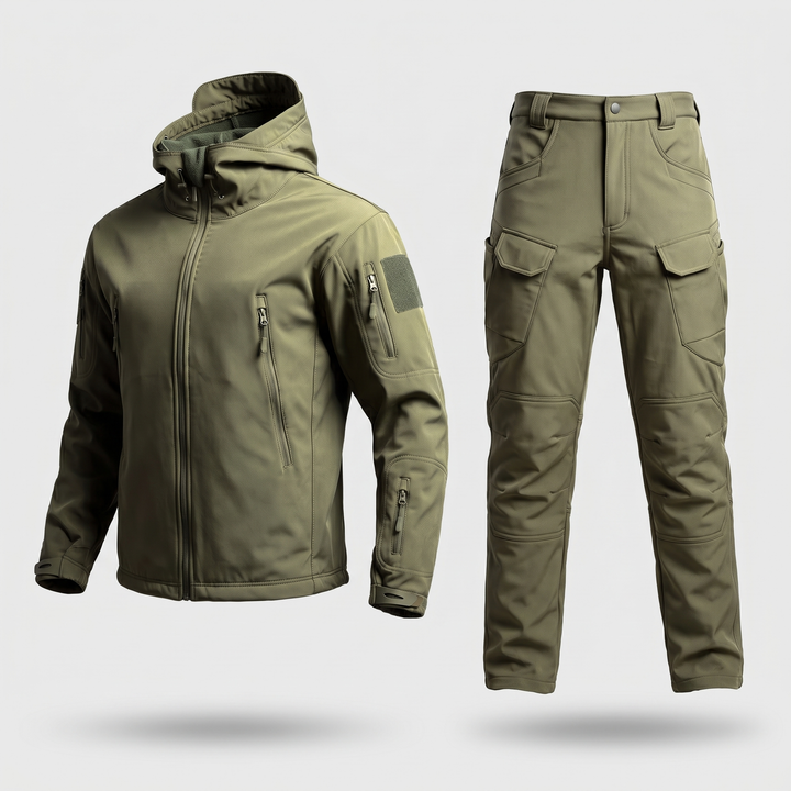 Men's tactical softshell jacket and pants set in army green