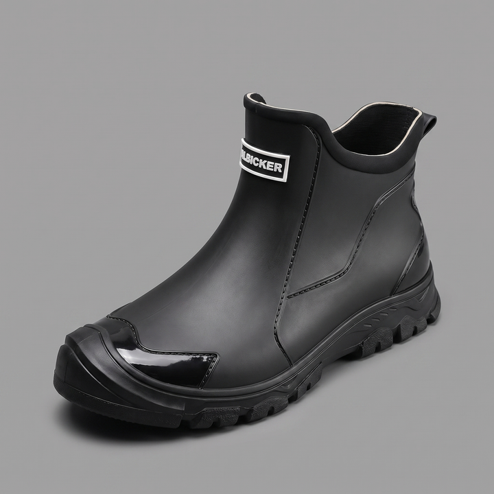 Black PVC slip-on ankle rain boot
