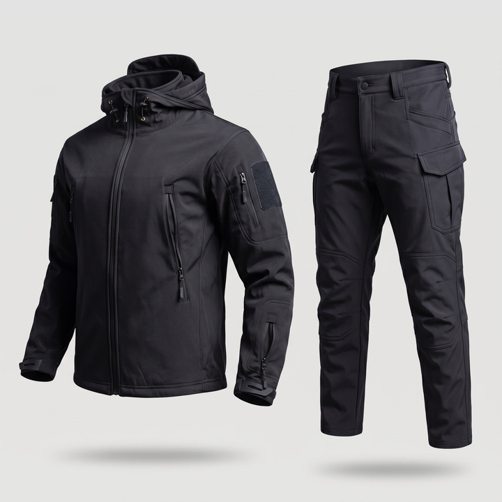 Men's tactical softshell jacket and pants set in black