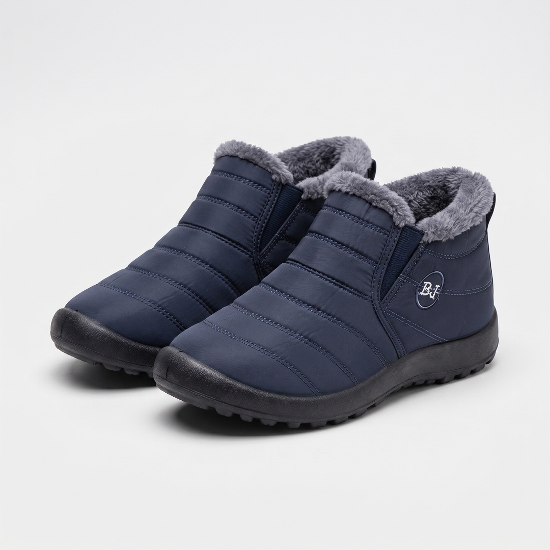 Women's fur-lined slip-on winter boots in blue