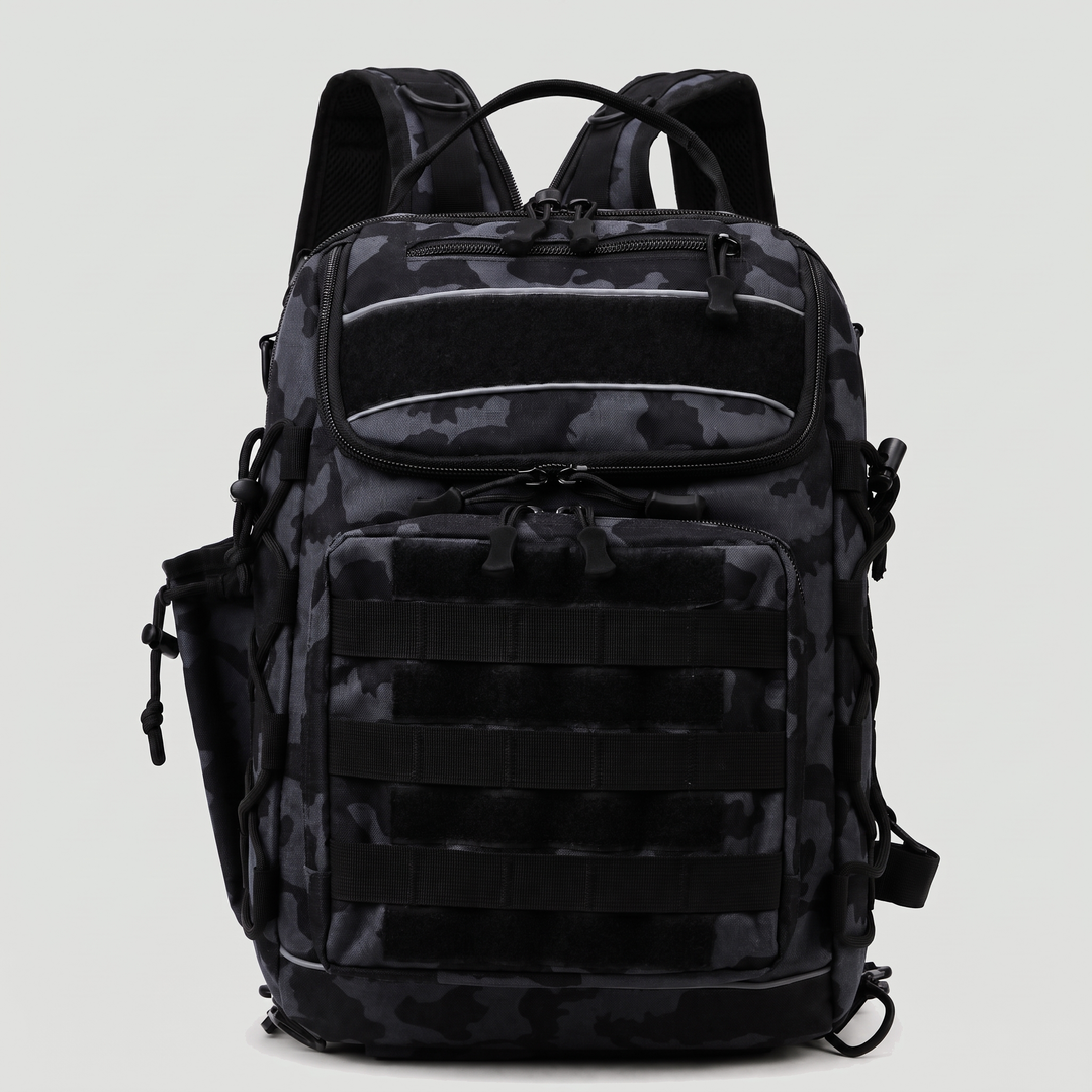 Convertible fishing sling backpack in black camouflage