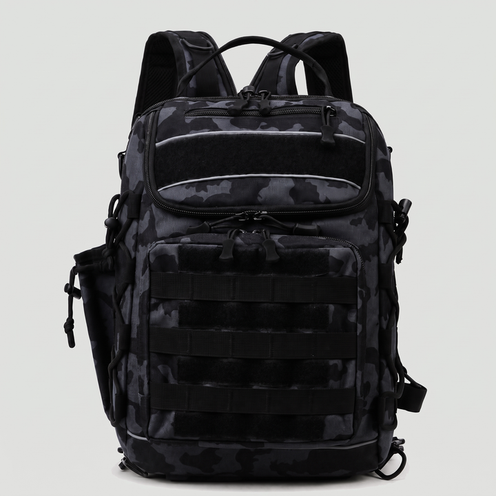 Convertible fishing sling backpack in black camouflage