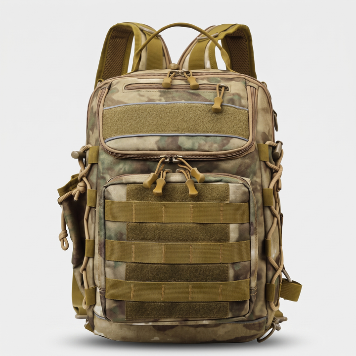 Convertible fishing sling backpack in khaki camouflage