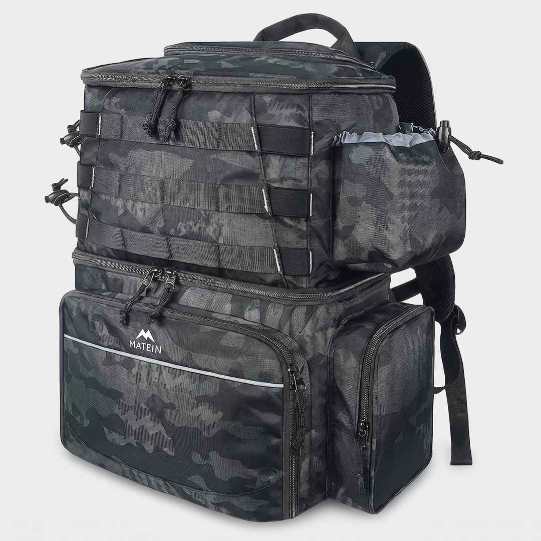 Fishing backpack with cooler compartment in camouflage