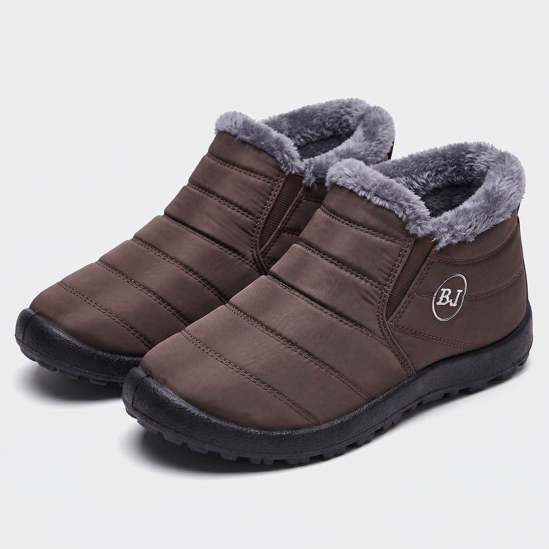 Women's fur-lined slip-on winter boots in coffee brown