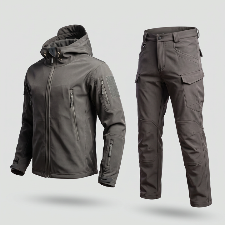 Men's tactical softshell jacket and pants set in gray