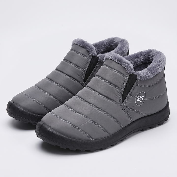 Women's fur-lined slip-on winter boots in grey