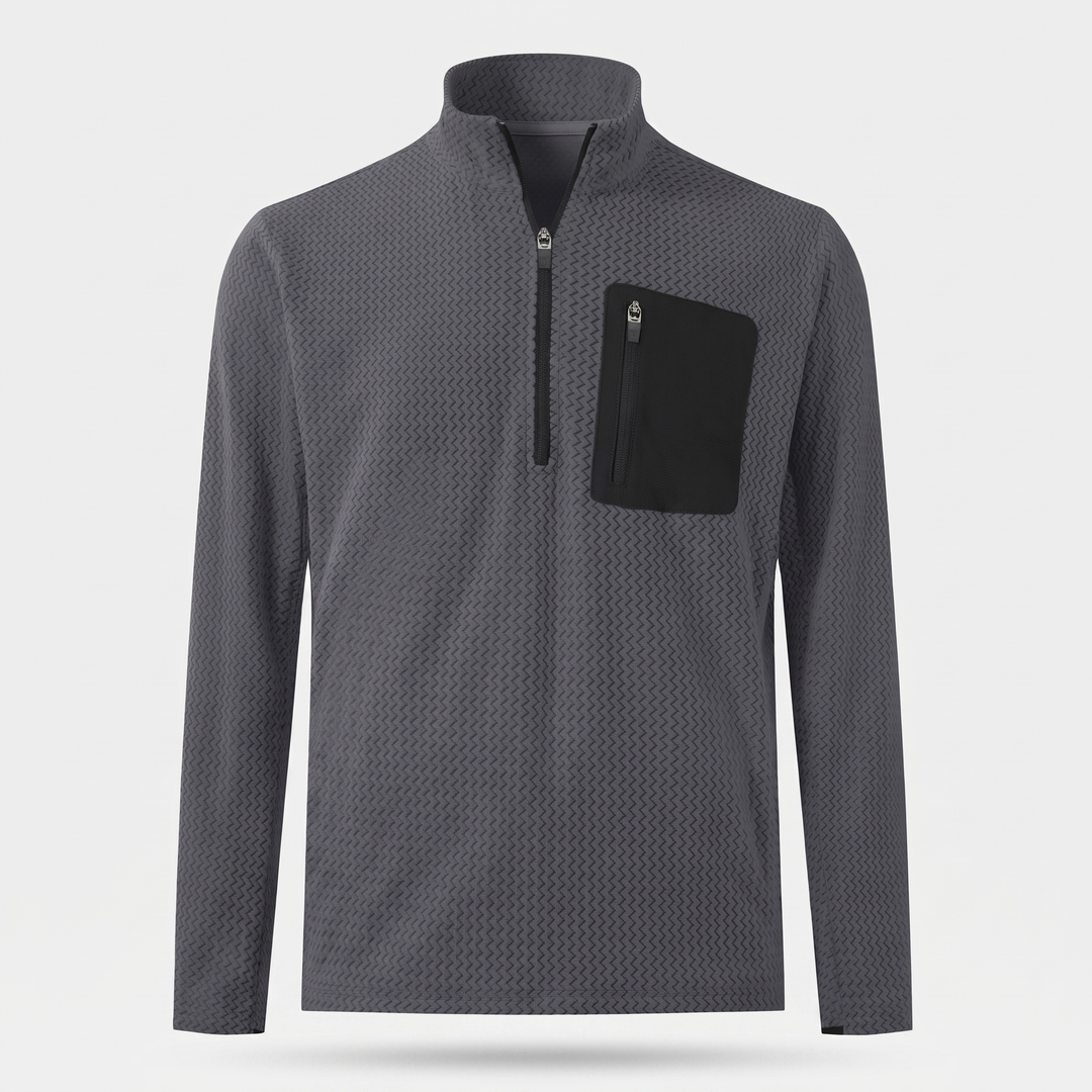 Men's textured fleece quarter zip in grey, front view