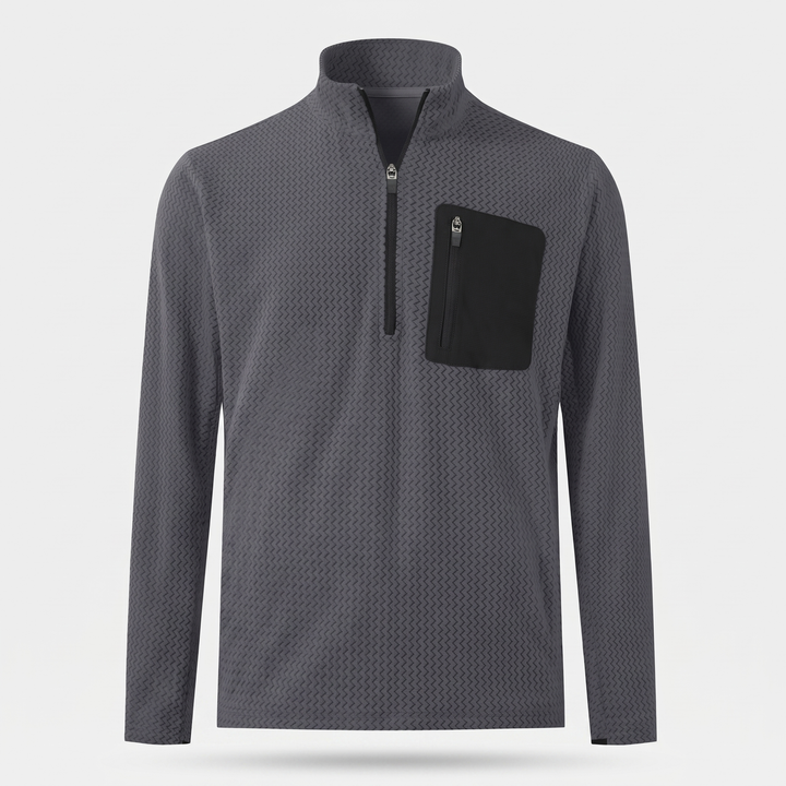 Men's textured fleece quarter zip in grey, front view