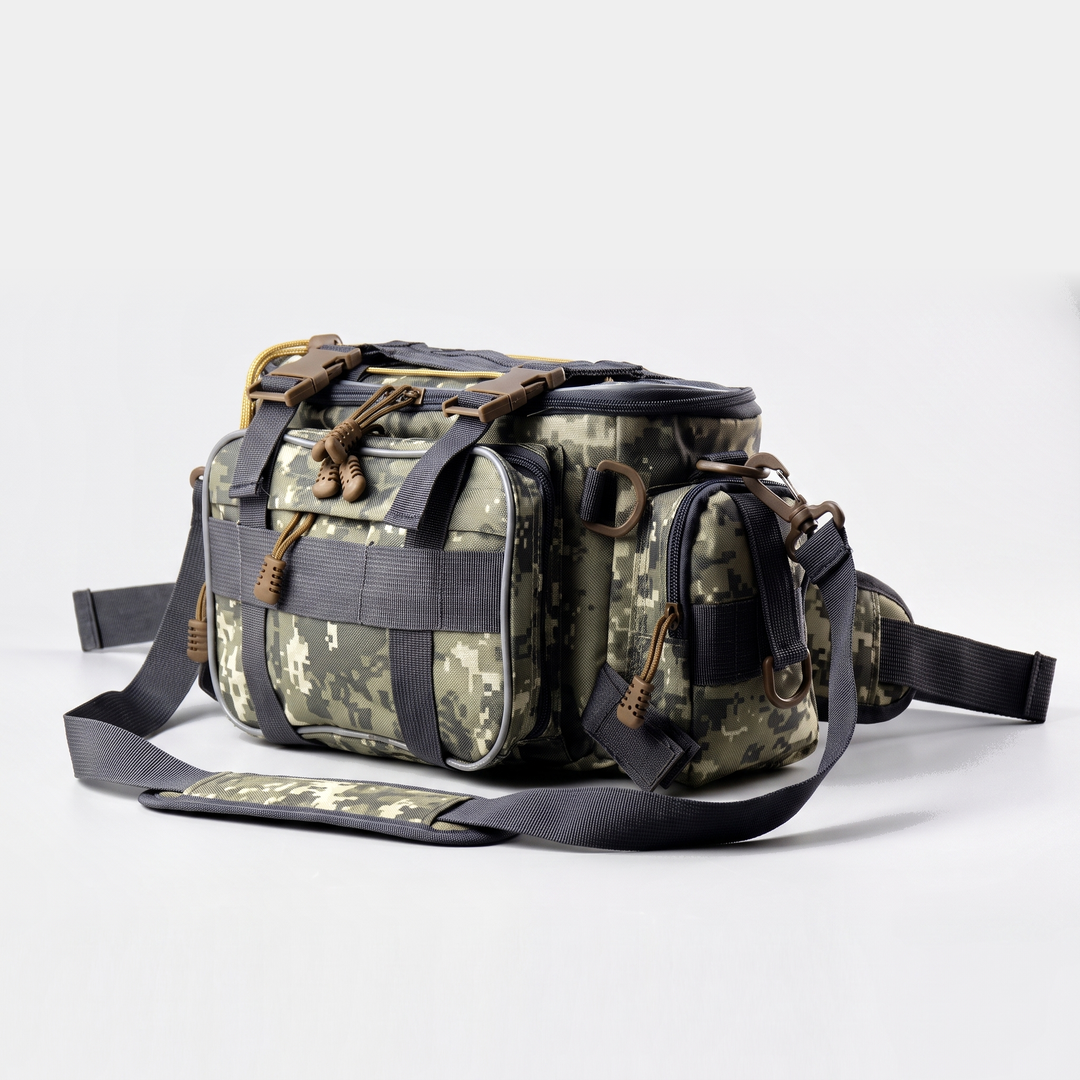 Activearo fishing tackle bag in Digital Camo, three quarter front view